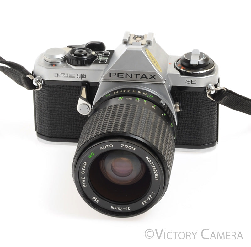Pentax ME Super SE Chrome 35mm SLR Camera w/ 35-75mm Zoom Lens -New Seals- - Victory Camera