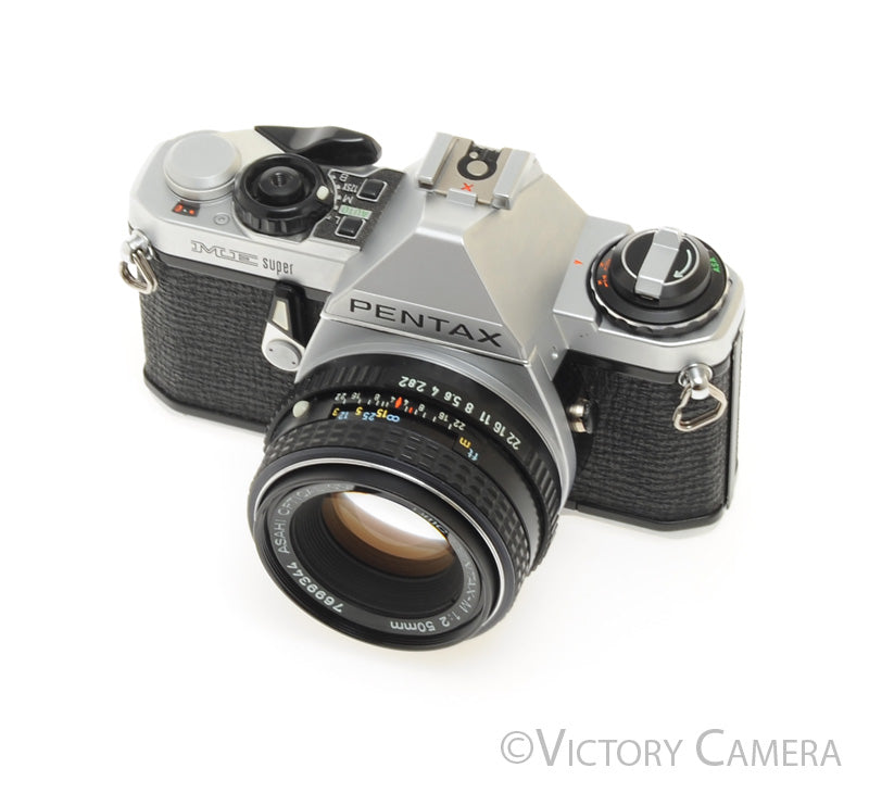 Pentax ME Super Chrome 35mm SLR Camera w/ 50mm f2 Lens -New Seals- [EXC] - Victory Camera