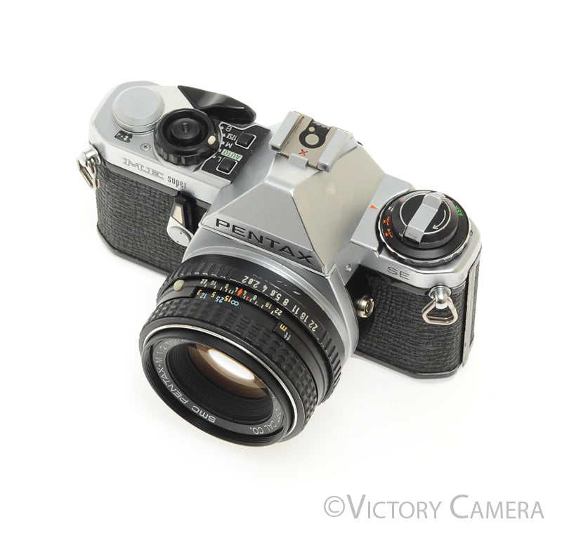 Pentax ME Super Chrome 35mm SLR Camera w/ 50mm f2 Lens -New Seals- [EXC-] - Victory Camera
