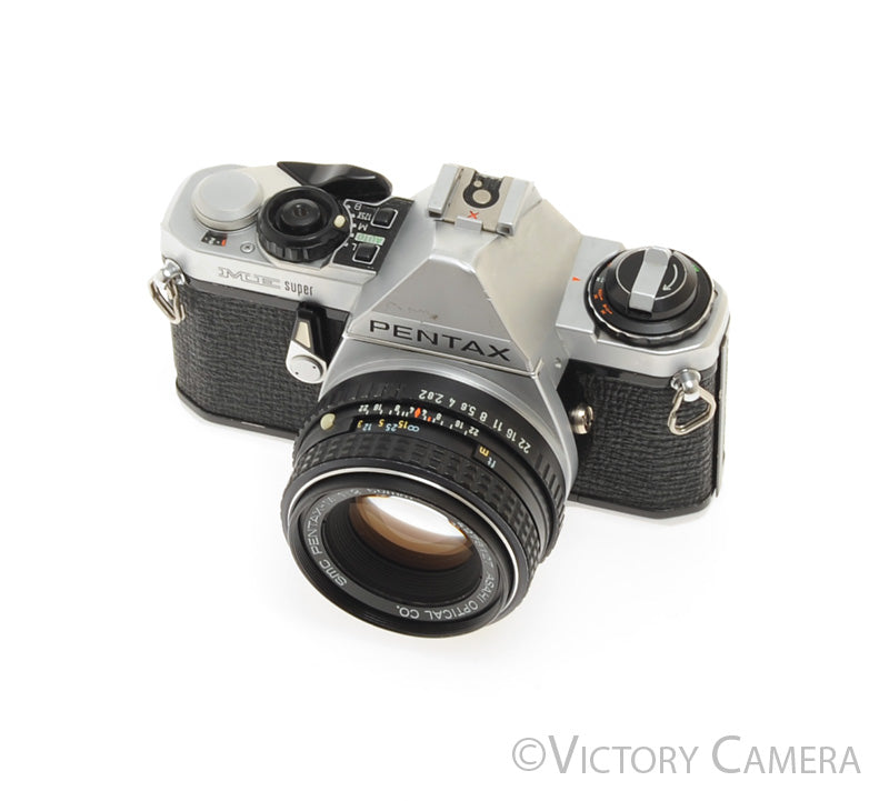 Pentax ME Super Chrome 35mm SLR Camera w/ 50mm f2 Lens [EXC] - Victory Camera