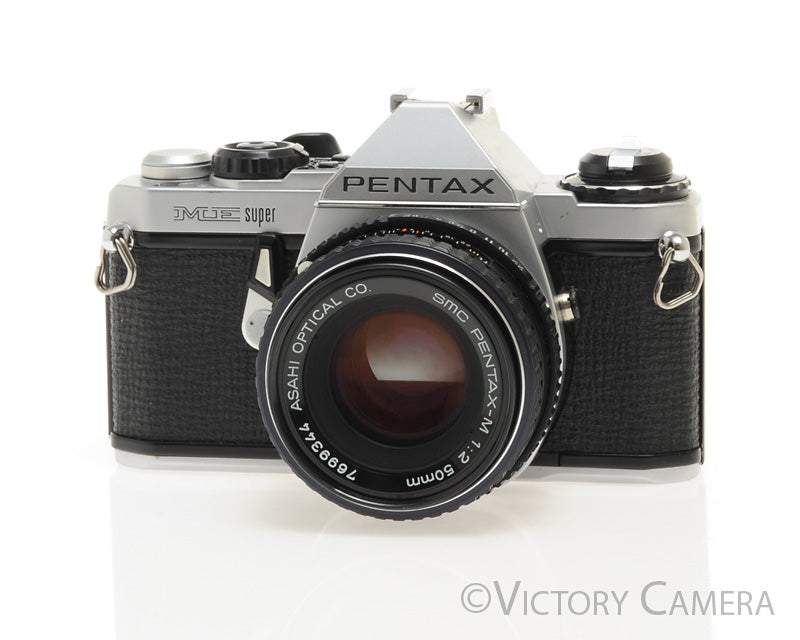 Pentax ME Super Chrome 35mm SLR Camera w/ 50mm f2 Lens -New Seals- [EXC] - Victory Camera