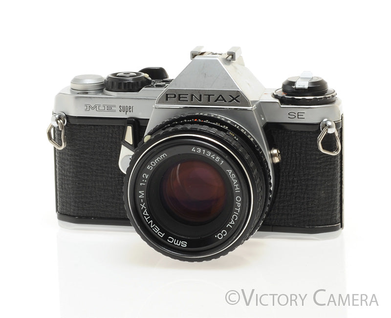 Pentax ME Super Chrome 35mm SLR Camera w/ 50mm f2 Lens -New Seals- [EXC-] - Victory Camera