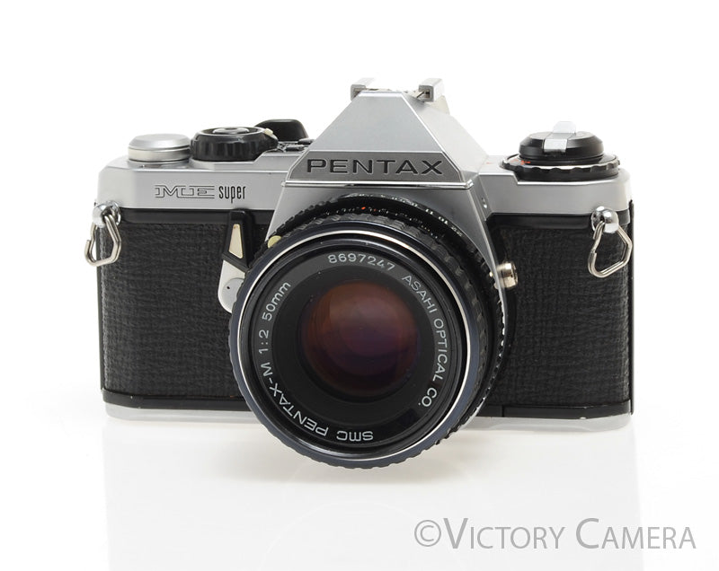 Pentax ME Super Chrome 35mm SLR Camera w/ 50mm f2 Lens -New Seals- [EXC+] - Victory Camera