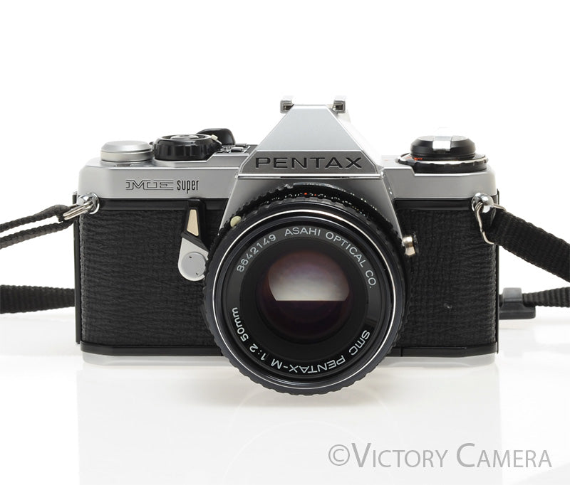 Pentax ME Super Chrome 35mm SLR Camera w/ 50mm f2 Lens -New Seals- [MINT-] - Victory Camera