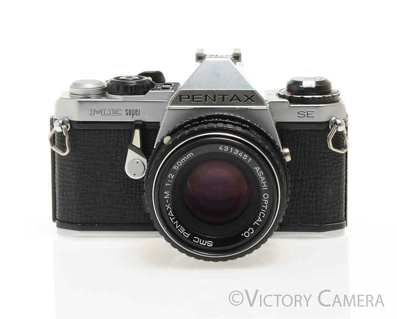 Pentax ME Super Chrome 35mm SLR Camera w/ 50mm f2 Lens -New Seals- [EXC-] - Victory Camera