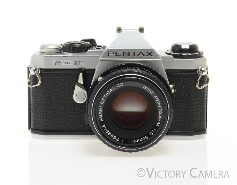 Pentax ME Super Chrome 35mm SLR Camera w/ 50mm f2 Lens -New Seals- [EXC] - Victory Camera