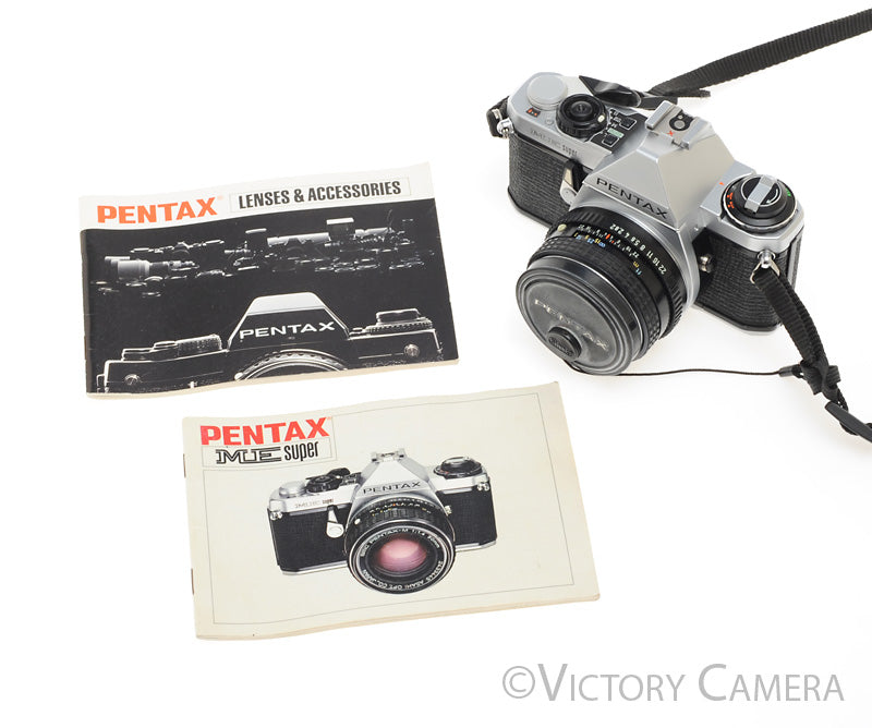 Pentax ME Super Chrome 35mm SLR Camera w/ 50mm f2 Lens -New Seals- [MINT-] - Victory Camera