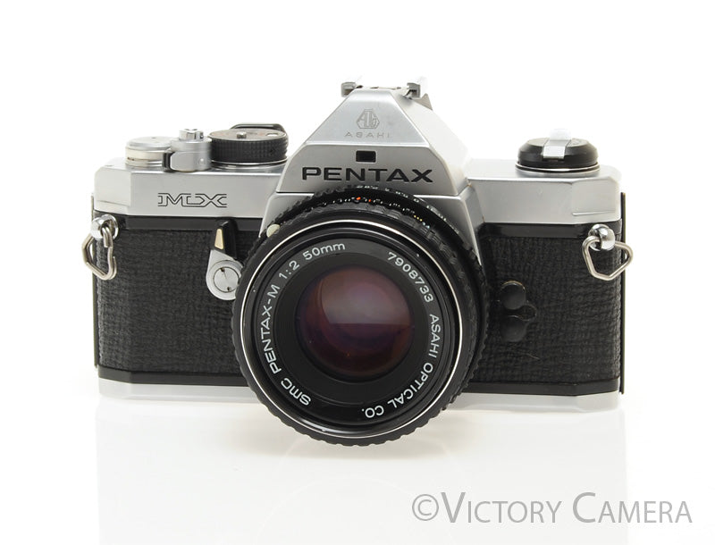 【ジャンク】PENTAX MX 2台＋RIKENON F2 50mm Pentax MX Chrome 35mm Camera w/ 50mm f2 Prime Lens -New Seals- [EXC+]