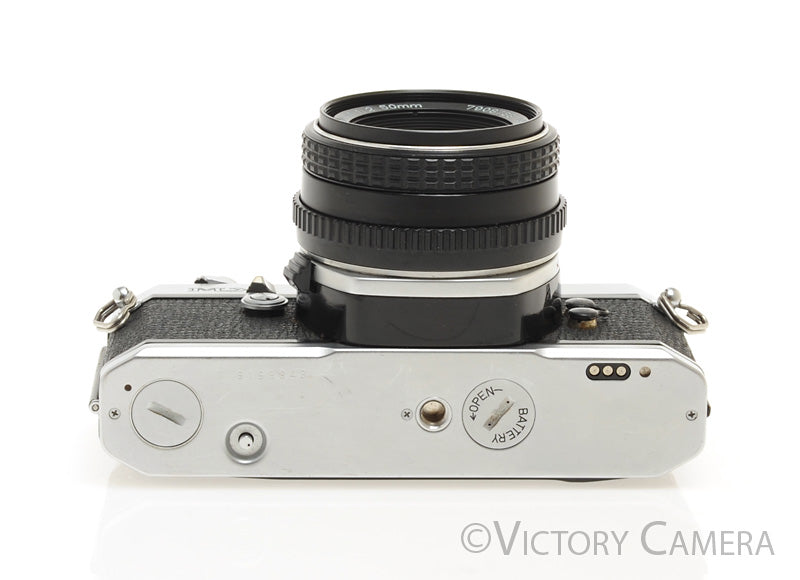 【動作品】Pentax MX シルバー + PENTAX-M 50mm F2 Pentax MX Chrome 35mm Camera w/ 50mm f2 Prime Lens -New Seals- [EXC+]