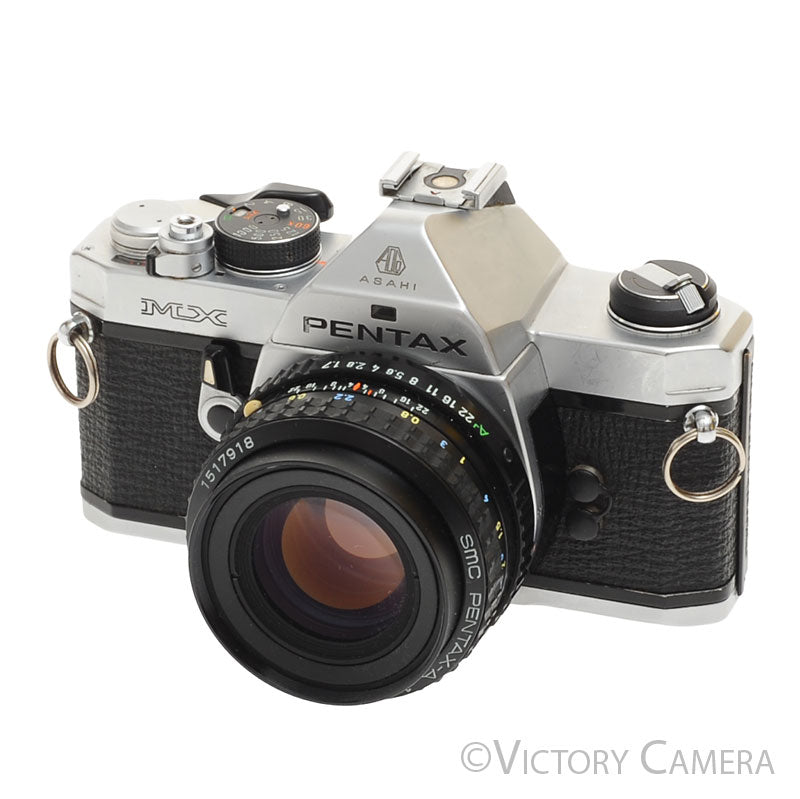 Pentax MX Chrome 35mm Camera w/ 50mm f1.7 Prime Lens ~CLA'd [EXC+]