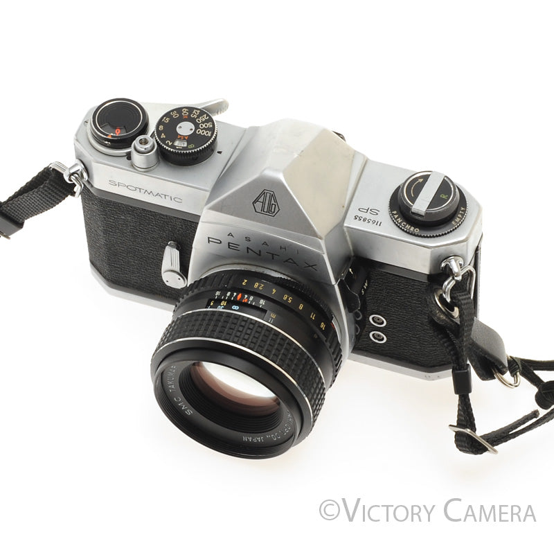 Pentax Spotmatic Chrome 35mm Camera w/ 55mm f2 Lens w/ Case -No Meter- [EXC-]