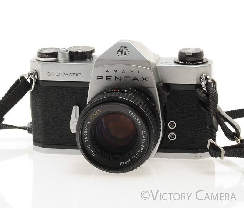 Pentax Spotmatic Chrome 35mm Camera w/ 55mm f2 Lens w/ Case -No Meter- [EXC-] - Victory Camera