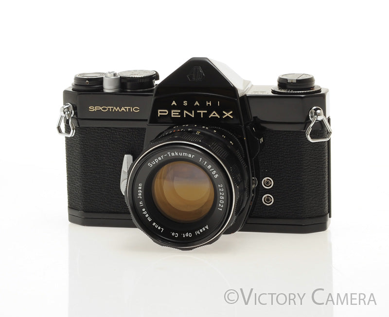 Pentax Spotmatic SP Black 35mm Film Camera 55mm f1.8 Lens -no meter- [EXC+] - Victory Camera
