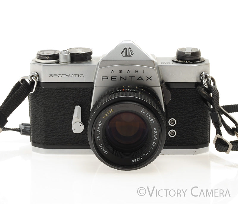 Pentax Spotmatic Chrome 35mm Camera w/ 55mm f2 Lens w/ Case -No Meter- [EXC-]