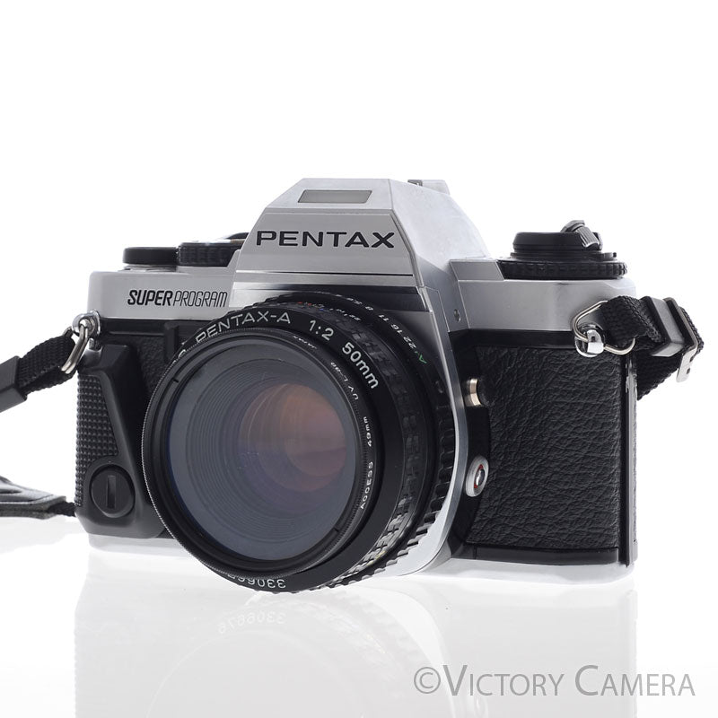 Pentax Super Program Chrome 35mm Film Camera w/ 50mm f2 Lens [EXC] - Victory Camera