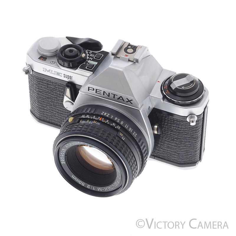 Pentax ME Super Chrome 35mm SLR Camera w/ 50mm f2 Lens [EXC] - Victory Camera