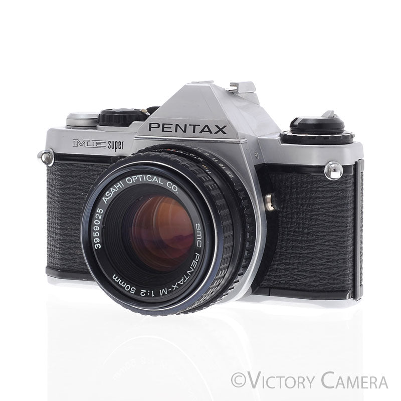 Pentax ME Super Chrome 35mm SLR Camera w/ 50mm f2 Lens [EXC] - Victory Camera