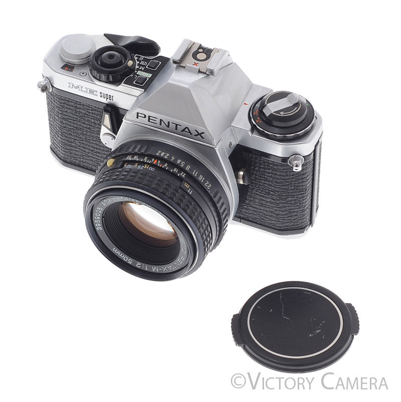 Pentax ME Super Chrome 35mm SLR Camera w/ 50mm f2 Lens [EXC] - Victory Camera