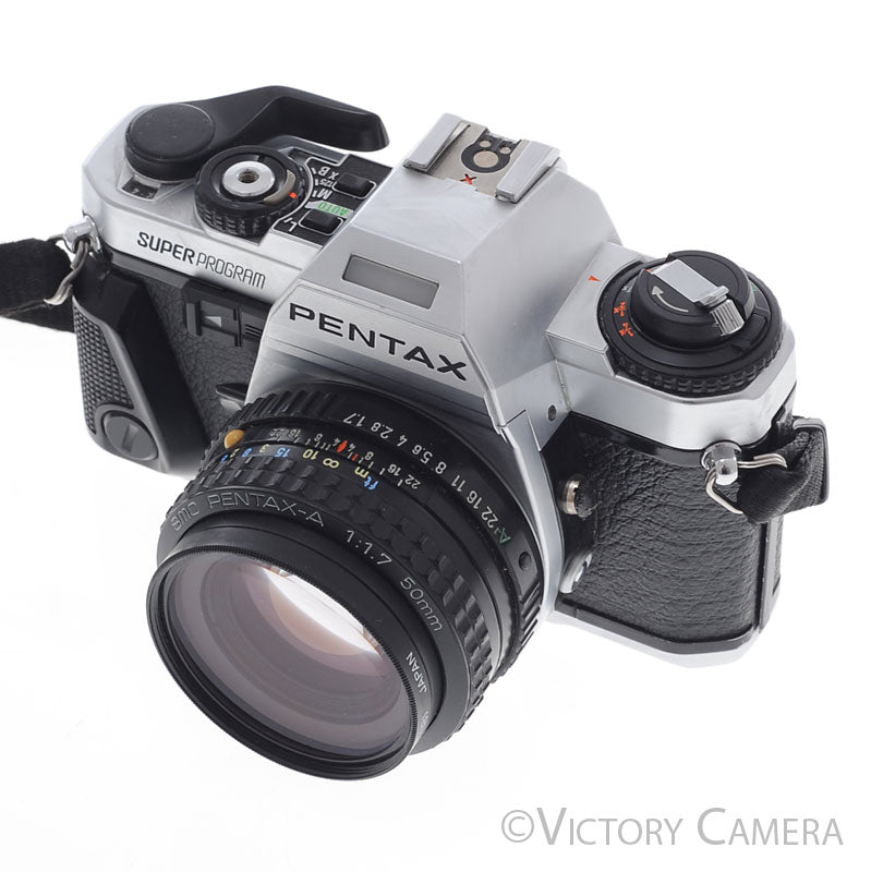 Pentax Super Program Chrome 35mm Film Camera w/ 50mm f1.7 Lens [EXC]