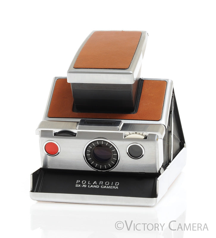 Polaroid SX-70 SX70 Chrome & Leather Camera -Clean w/ Case- - Victory Camera