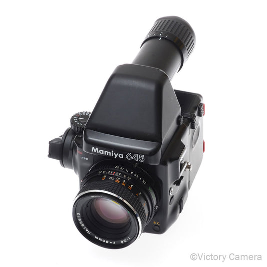 Mamiya 645 Pro Camera Eyelevel Prism 80mm f2.8 Lens 120 Back [EXC-] - Victory Camera