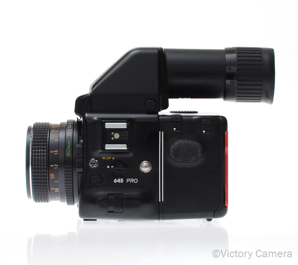 Mamiya 645 Pro Camera Eyelevel Prism 80mm f2.8 Lens 120 Back [EXC-] - Victory Camera