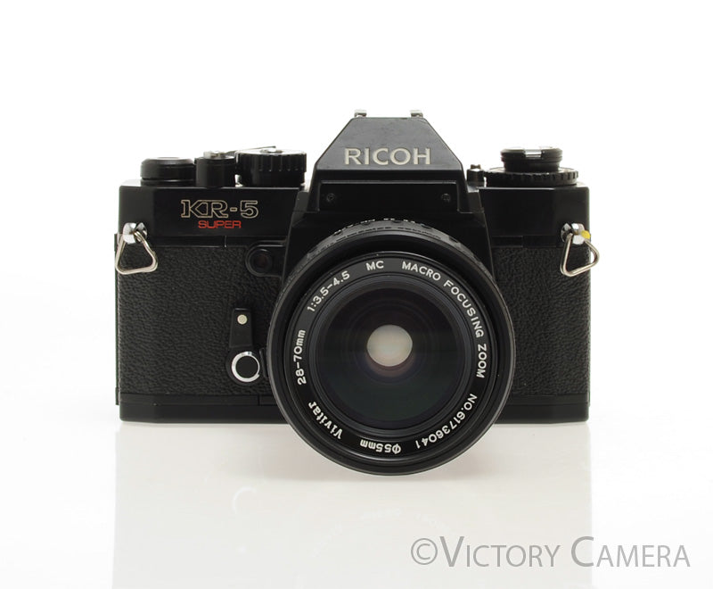 Ricoh KR-5 SuperBlack 35mm Film Camera w/ 28-70mm Zoom Lens [EXC] - Victory Camera