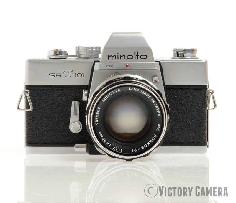 Minolta SRT101 SRT 101 Chrome 35mm Camera w/ 55mm f1.7 Lens -New Seals [EXC+] - Victory Camera