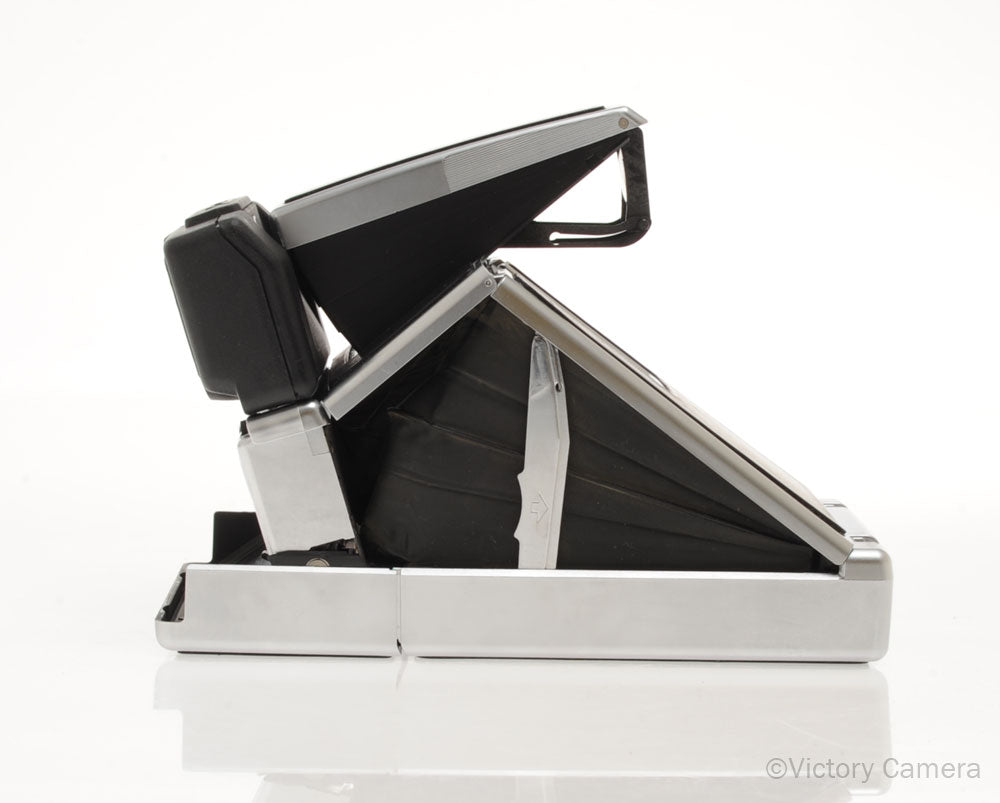 Polaroid SX-70 SX70 Sonar Chrome & Black Leather Camera w/ Box [EXC]