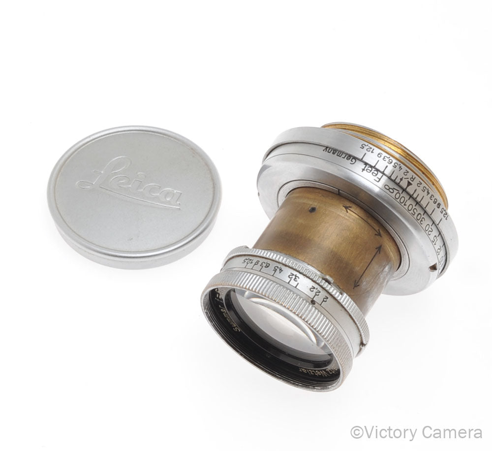 Leica Summar 5cm 50mm f2  LTM L39 Screw Mount Uncoated Lens (feet) [GOOD] - Victory Camera