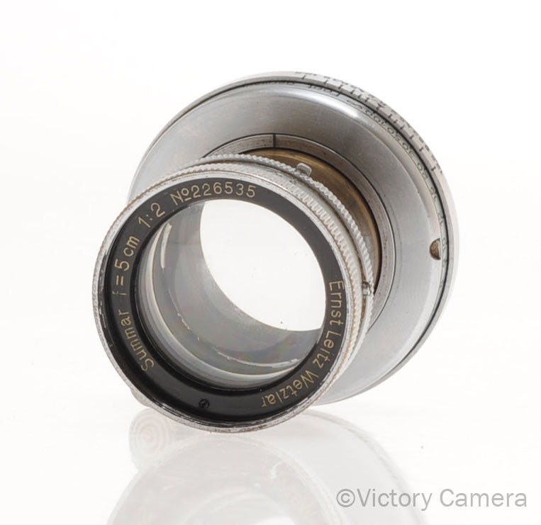 Leica Summar 5cm 50mm f2  LTM L39 Screw Mount Uncoated Lens (feet) [GOOD] - Victory Camera