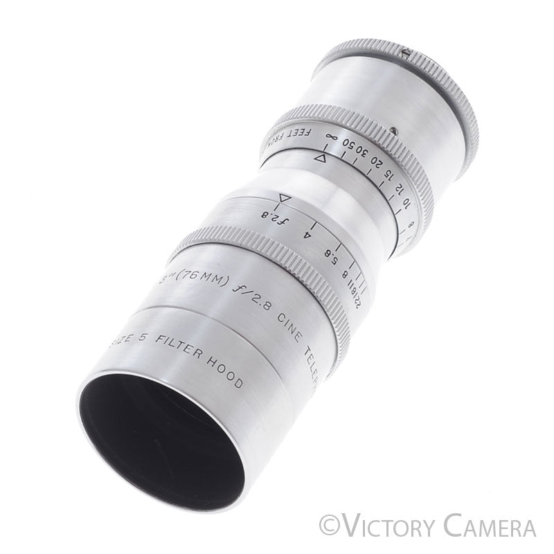 Wollensak 3" (76mm f2.8) Cine Telephoto Lens for C Mount w/ Finder [EXC-] - Victory Camera