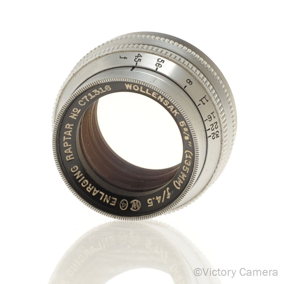 Wollensak 135mm f4.5 Enlarging Raptar Lens for 4x5 Negatives [EXC+] - Victory Camera
