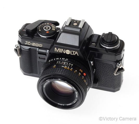 Minolta X-500 Black 35mm SLR Camera w/ 50mm f1.7 Prime Lens [EXC] image 2