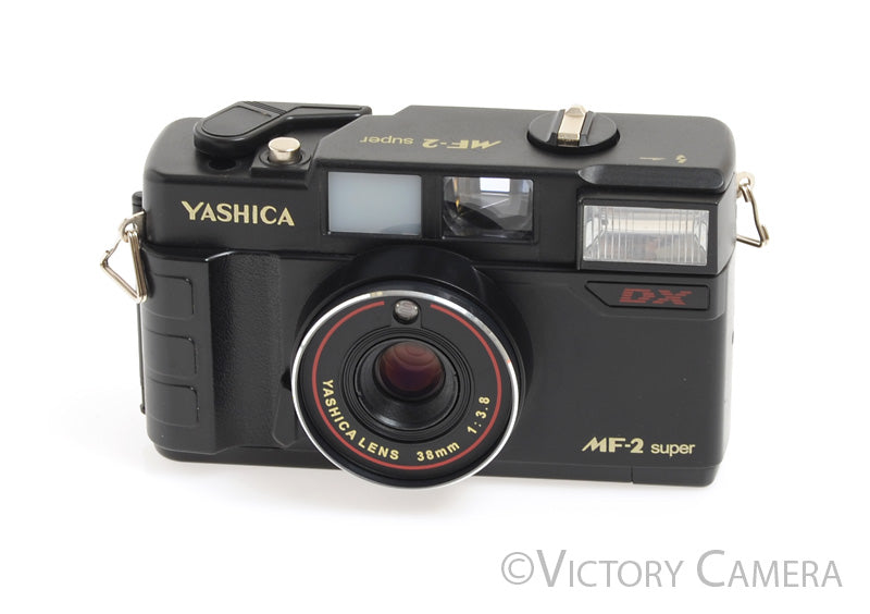 Yashica MF-2 Super Black 35mm Point &amp; Shoot Film Camera w/ 38mm f3.8 Lens - Victory Camera