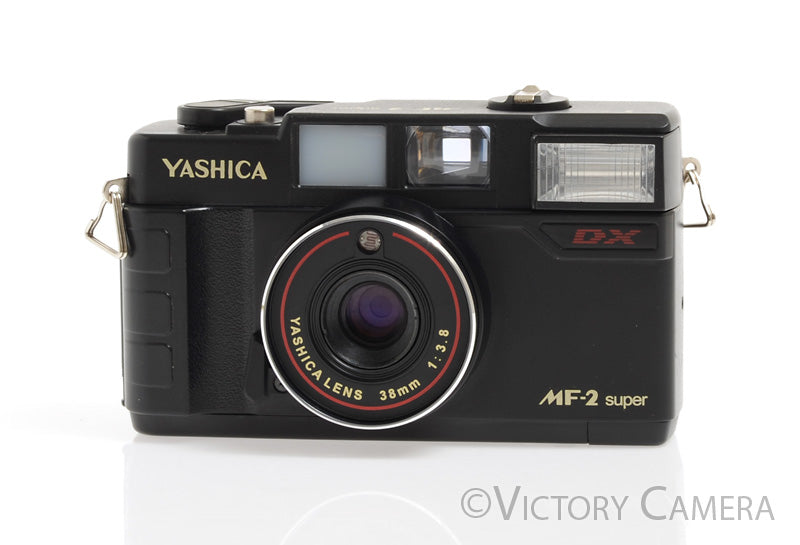 Yashica MF-2 Super Black 35mm Point &amp; Shoot Film Camera w/ 38mm f3.8 Lens - Victory Camera