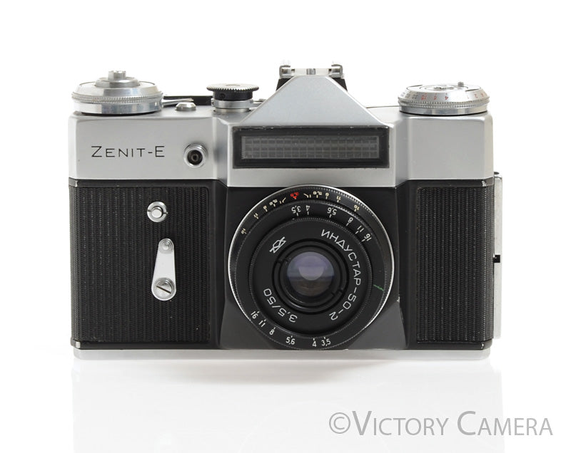 Zenit-E Chrome 35mm Film Camera w/ Industar-50-2 50mm f3.5 M42 Lens -Clean- - Victory Camera