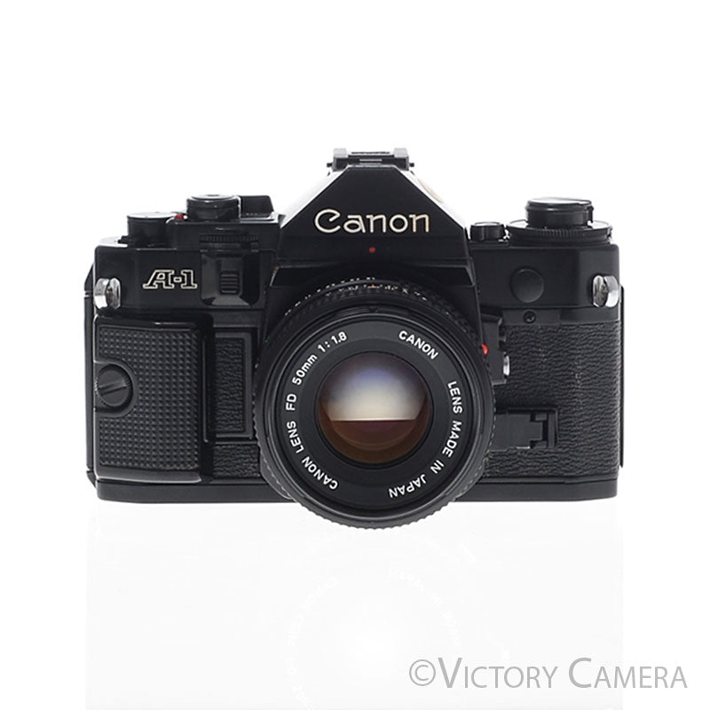 Canon A-1 A1 Black 35mm Film SLR Camera w/ 50mm f1.8 Lens -CLA'd- [EXC+] - Victory Camera