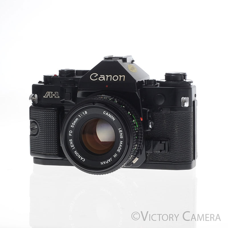 Canon A-1 A1 Black 35mm Film SLR Camera w/ 50mm f1.8 Lens -CLA'd- [EXC+] - Victory Camera