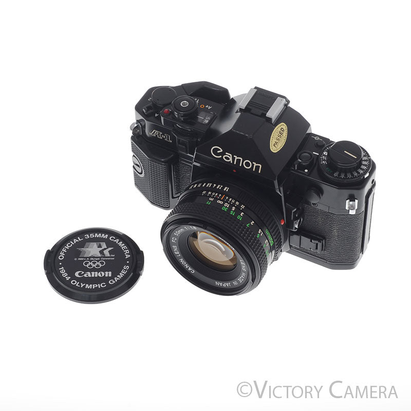Canon A-1 A1 Black 35mm Film SLR Camera w/ 50mm f1.8 Lens -CLA'd- [EXC+] - Victory Camera