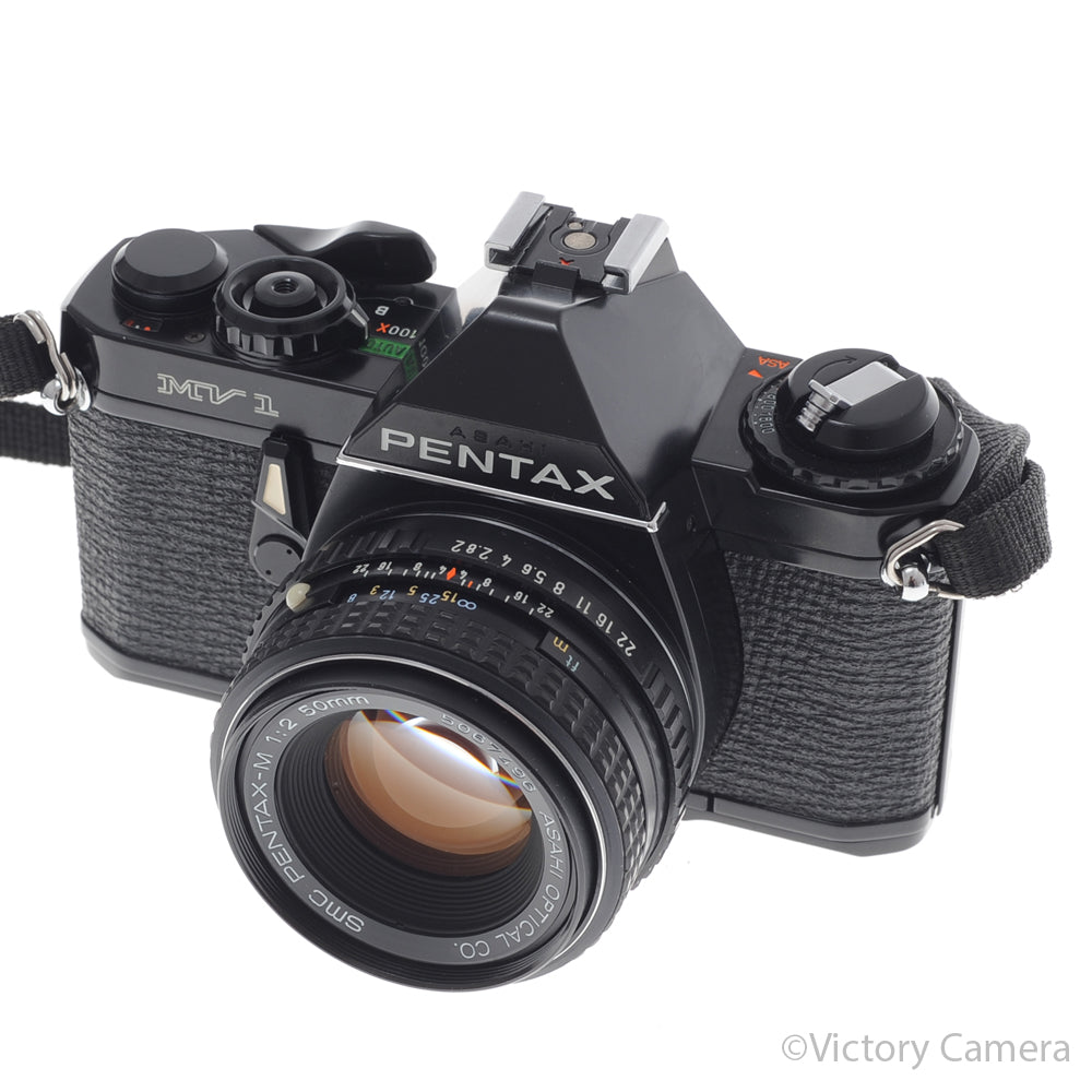 Pentax MV1 Black 35mm Camera w/ 50mm f2 Lens [EXC+] - Victory Camera