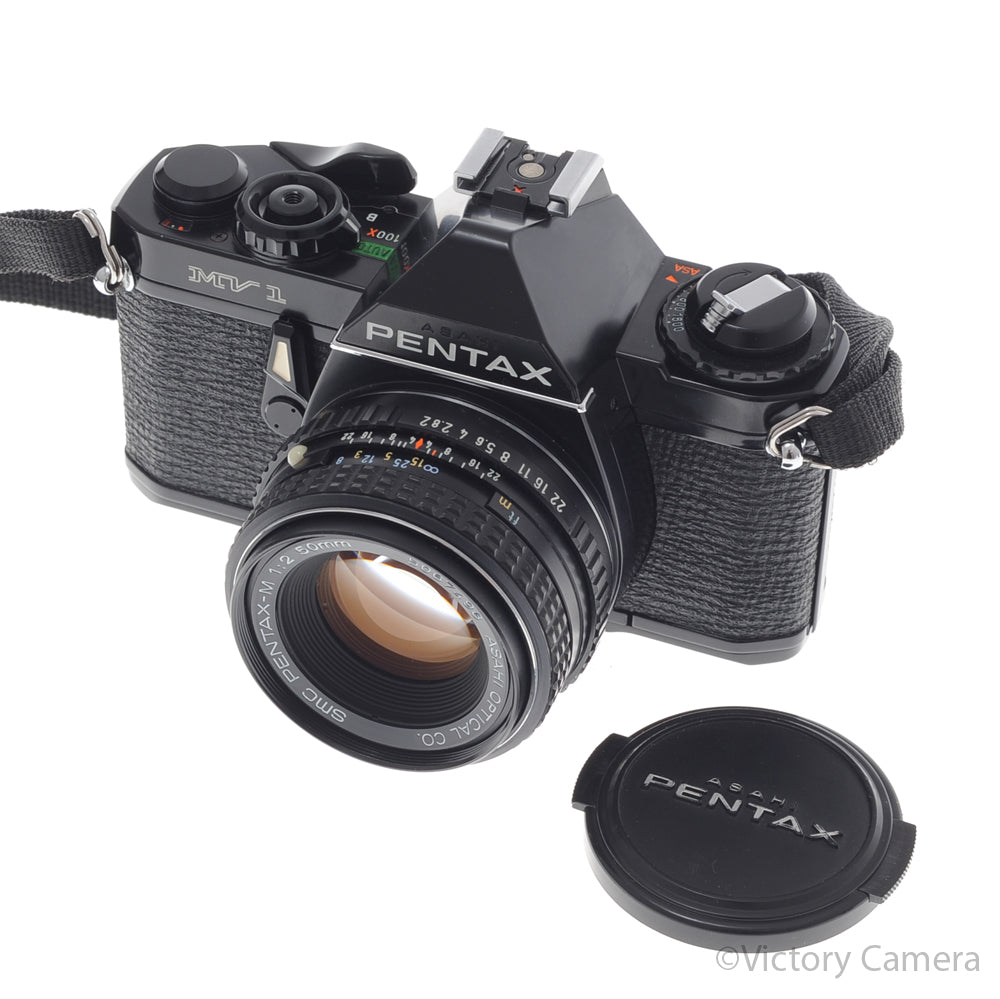 Pentax MV1 Black 35mm Camera w/ 50mm f2 Lens [EXC+] - Victory Camera