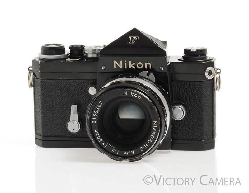 Nikon F Black Camera Body w Eye Level Prism & 50mm f2 Lens -Good Seals- - Victory Camera
