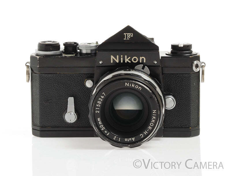 Nikon F Black Camera Body w Eye Level Prism &amp; 50mm f2 Lens -Good Seals- - Victory Camera