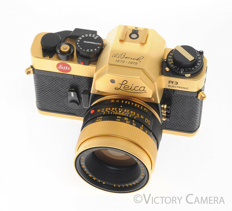 Leica R3 24 Karat Gold Camera 100 Anniversary Mint in Box 50mm Summilux Lens - Victory Camera